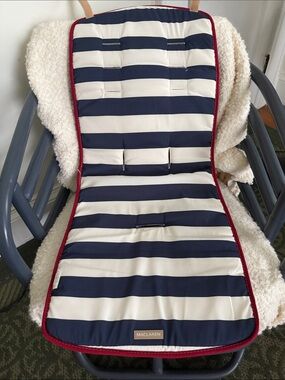 Navy & White reversible umbrella stroller Striped Kids Seat Liner with Red Trim